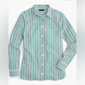 NWT J. CREW Long Sleeve Oxford Green Navy Stripe